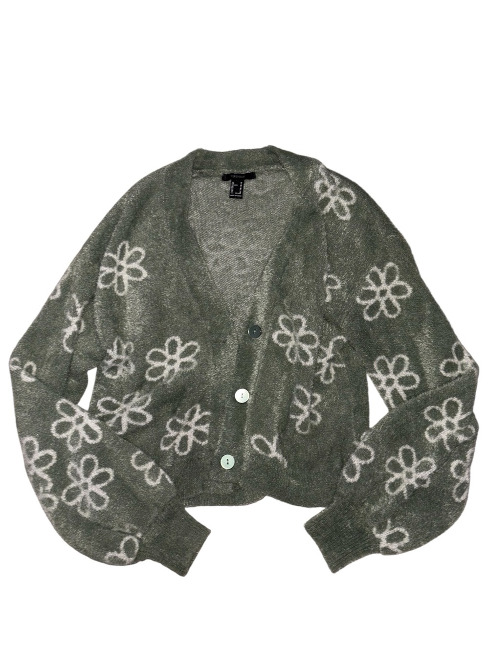 Forever 21 Olive Green Floral Button Cardigan